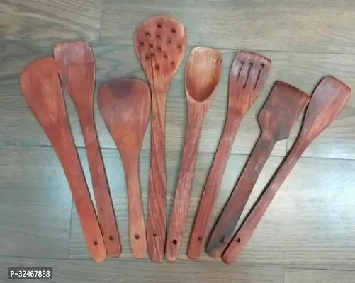 Set of  8 Handicrafts Wooden Serving and Cooking Spoons Wood Brown Spoons Kitchen tools-thumb0