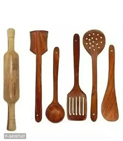 Trendy Wooden Cooking Spoons With Roller Pack Of 6-thumb0