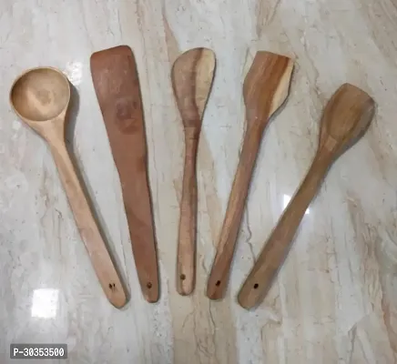 Set Of 5 Neem Wooden Flip Kitchen Tools-thumb0