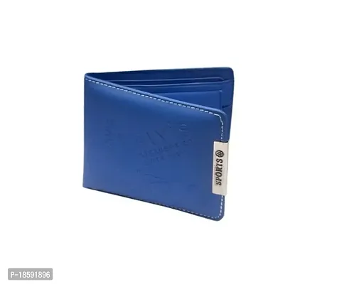Designer Blue Rexine Solid Two Fold Wallet For Men