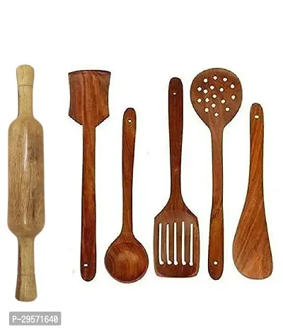 Durable Handmade Non Stick Wooden Cooking Spatulas With Belan Set Of 6