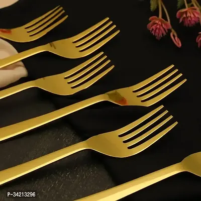 Set Of 6 Stainless Steel Golden Forks-thumb0