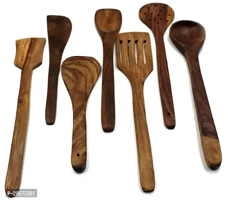 Set Of 7 Natural Wooden Handmade Non-Stick Kitchen Tool Set For Cooking And Serving-thumb0