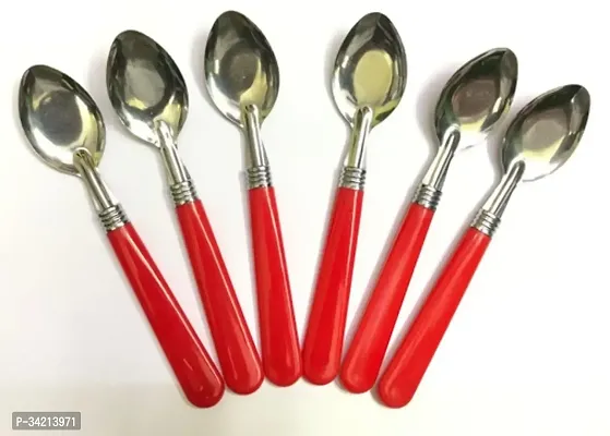 6Pcs Half Plastic Half Steel Spoons Stainless Steel With Plastic Handle (Assorted Color)-thumb0