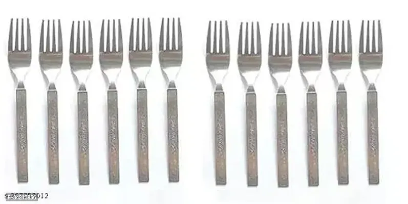 Set Of 12 Dinner Forks Cutlery Stainless Steel With Square Edge-thumb2