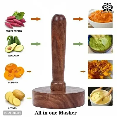 Classic 1 Piece Wooden Handmade Non-Stick Potato/Vegetable/Pav Bhaji Masher For Kitchen-thumb3