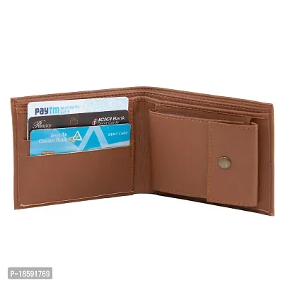 Designer Tan Artificial Leather Solid Two Fold Wallet For Men-thumb2