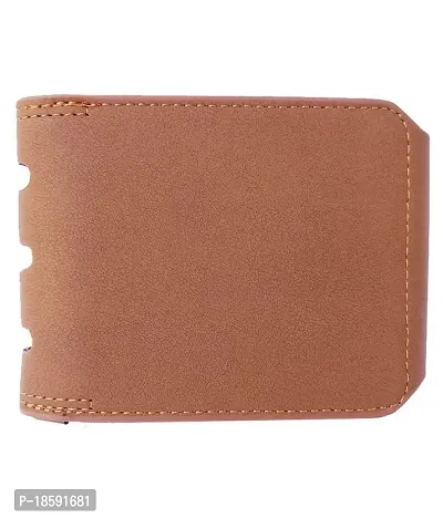 Designer Tan Artificial Leather Solid Two Fold Wallet For Men-thumb2