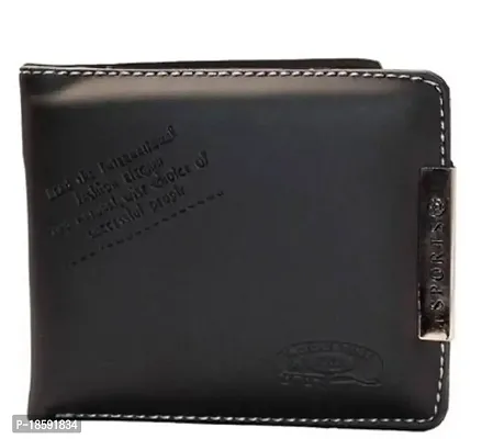 Designer Black Rexine Solid Two Fold Wallet For Men-thumb0