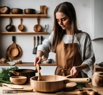 Wooden Handmade Kitchen Cooking Spatula Non Stick Serving Set Of 7, 2 Frying 1 Serving 1 Spatula 1 Chapati Spoon 1 Desert 1 Rice-thumb5