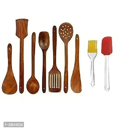 Useful Stainless Steel Handmade 7 Pieces Spoons And Spatulas For Cooking And Serving With Silicon Spatula Oil Brush Set-9 Pieces-thumb0