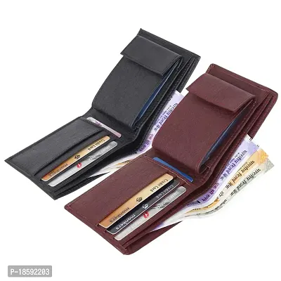 2 pcs Black  Brown Designer Multicoloured Artificial Leather Self Design Two Fold Wallet Combo For Men-thumb0