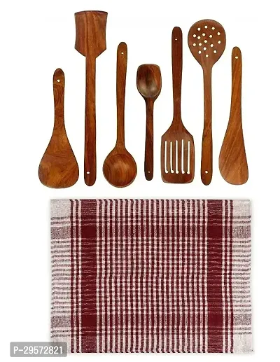 Classic Wooden Spatula And Kitchen Towel Set Pack Of 8-thumb0