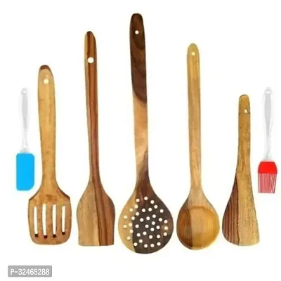 Classic Combo Of 5 Wooden Cooking Kitchen Tools Spatula Brush Silicon-thumb0