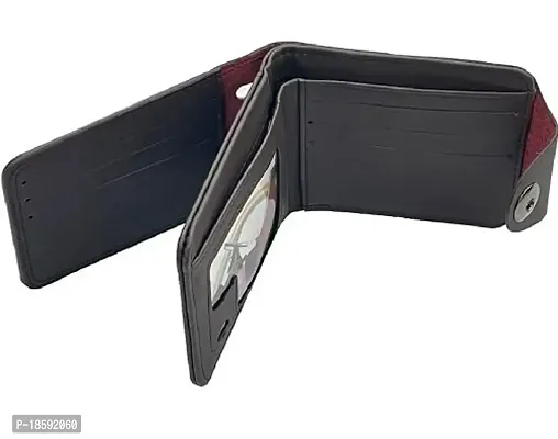 Designer Black PU Solid Two Fold Wallet For Men-thumb4