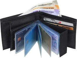 2 pcs Black Album ATM card holder Purse wallet Designer Black Artificial Leather Self Design Two Fold Wallet Combo For Men-thumb1