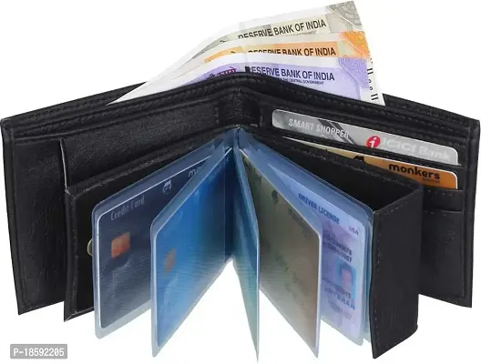 2 pcs Black Album ATM card holder Purse wallet Designer Black Artificial Leather Self Design Two Fold Wallet Combo For Men-thumb2