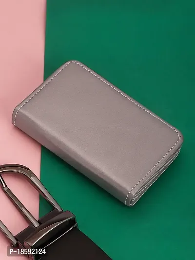 Designer Grey Artificial Leather Textured Card Holder For Men