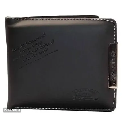 Designer Black Rexine Solid Two Fold Wallet For Men-thumb0