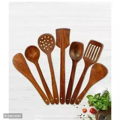 Useful Wooden Handmade Spoons And Spatulas For Cooking And Serving- 7 Pieces