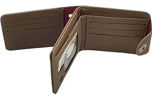 Designer Beige PU Solid Two Fold Wallet For Men-thumb1