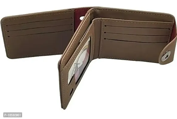 Designer Beige PU Solid Two Fold Wallet For Men-thumb2