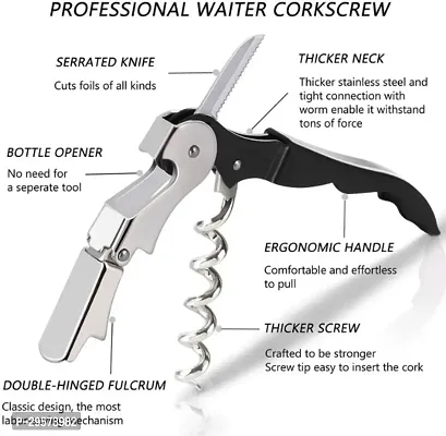 Classic Waiter Corkscrew Wine Opener With Foil Cutter, Professional ,Black Bottle Opener For Wine And Beer-thumb3