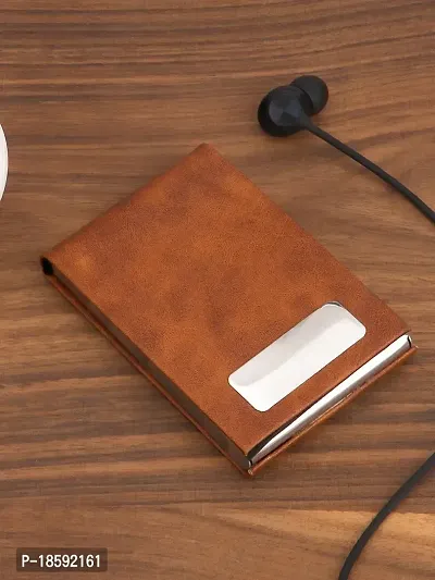 Designer Tan Artificial Leather Textured Card Holder For Men