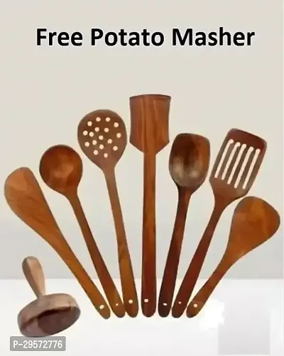 Classic Combo Of 7 Wooden Cooking Tools And Wooden Potatomasher-thumb2