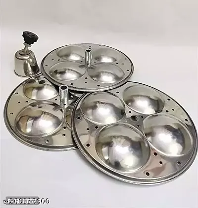 3 Plates Stainless Steel Non Stick Idli Plates Idli Maker| Idli Stand With Holes For Pressure Cooker,-thumb5