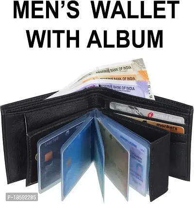 2 pcs Black Album ATM card holder Purse wallet Designer Black Artificial Leather Self Design Two Fold Wallet Combo For Men-thumb4