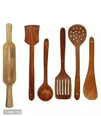 Useful Wooden Handmade Spoons And Spatulas For Cooking And Serving-5 Pieces with Wooden Belan- 6 Pieces-thumb0