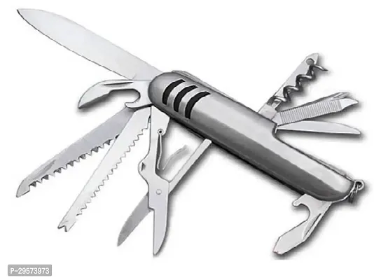 Classic Knife Multipurpose 11 In 1 Stainless Steel Swiss Pocket Knife Multitool Silver Multi-Utility Knife Silver-thumb0