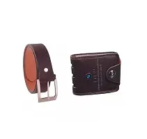 Designer Brown Artificial Leather Two Fold Wallet With Belt For Men Pack Of 2-thumb1