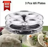 3 Plates Stainless Steel Non Stick Idli Plates Idli Maker| Idli Stand With Holes For Pressure Cooker,-thumb3