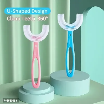 U-Shaped Toothbrush For 6-12 Years, Teeth Dental Care Hand-Held Version, Food Grade Soft 2 pcs Silicone Brush Head, Manual Toothbrush 360deg; Oral Teeth Cleaning Tools, Children Infant Toothbrush-thumb0