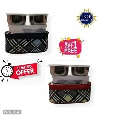 Smart combo office lunchbox buy 1 get 1 free 3 container lunch box with insulated bag assorted design-thumb0