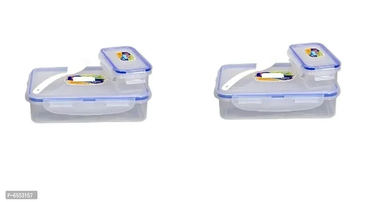 2 Pcs Kids 4 Way Lock Plastic Microwave Safe Lunch Box 500 Ml Each Best For Office For Carrying Fruits Etc-thumb0