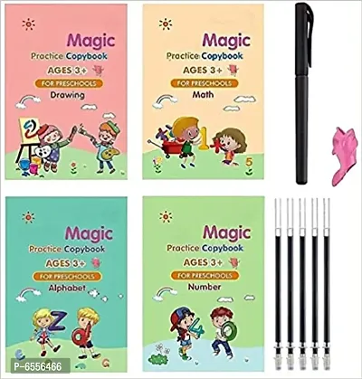 Magic Practice Copy Book for Pre-School Kids with Pen and 5 Refills - Reusable Drawing, Alphabet, Numbers and Math Exercise Notebook-thumb0