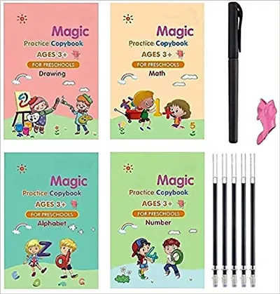 Magic Practice Copy Book for Pre-School Kids with Pen and 5 Refills - Reusable Drawing, Alphabet, Numbers and Math Exercise Notebook