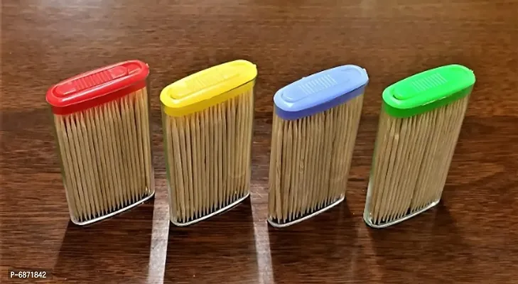 (Pack of 4) Wooden Toothpicks in Dispenser Box -  (Random Colors)-thumb0
