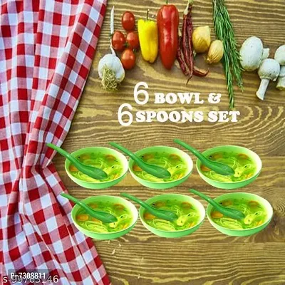 Top Ware Maggi Bowl Set Of 6 With 6 Spoons Green Best Birthday Return Gift