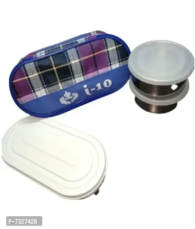 Warm Fresh Food Steel Double Decker 3 Container Lunchbox With Zipped Thermal Pouch Bag 3 Containers Lunch Box-thumb0