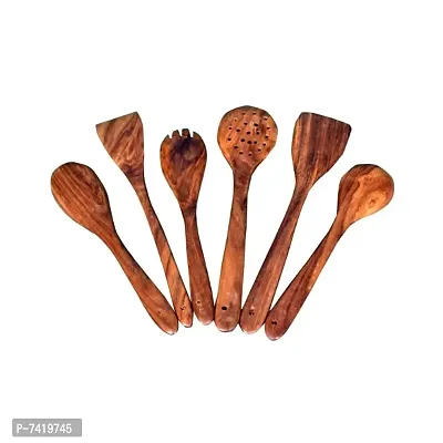 Set of 6 Natural Handmade Cooking Spoon Set, Kitchen Utensils,  Turning Spatula Nonstick Spoon Set Wooden Spoon for Cooking Kitchen Tools , , Brown-thumb0