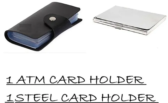 Combo of Button ATM Black and Steel cardholder