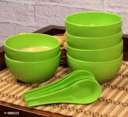 Set of 6 pcs green  soup bowls with six spoons-thumb0