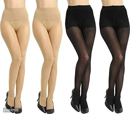 Pack of 4 stockings for girls and women (Color-2pcs Black-2pcs Beige, )-thumb0