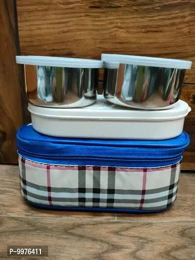 Bag Tiffin TOPWARE Lunch box 2 steel containers  1 plastic container for chapati mix color bag-thumb4