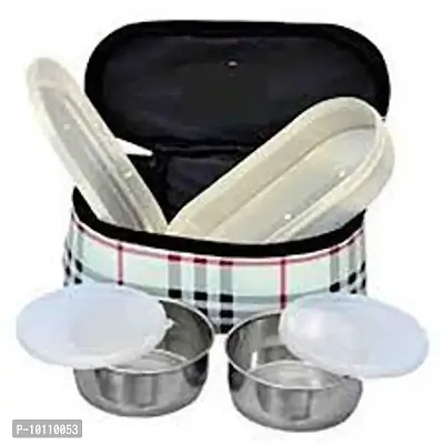 School Bag Tiffin Stainless Steel Fit Double Decker Insulated Lunch Box Set with Bag Cover Air Tight (jagdamba)-thumb4