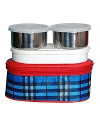School Bag Tiffin Stainless Steel Fit Double Decker Insulated Lunch Box Set with Bag Cover Air Tight (jagdamba)-thumb1